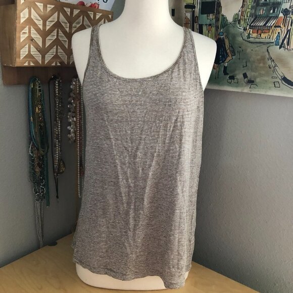 Eileen Fisher 100% Linen Tan Beige U Neck Striped Tank Top - Picture 1 of 7